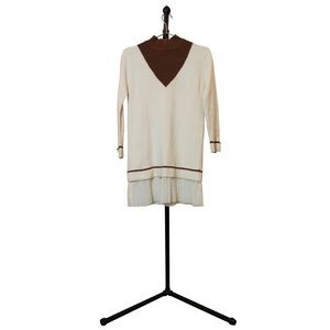 Mid-Length Cream Mock Neck Sweater w/ Pleated Hem